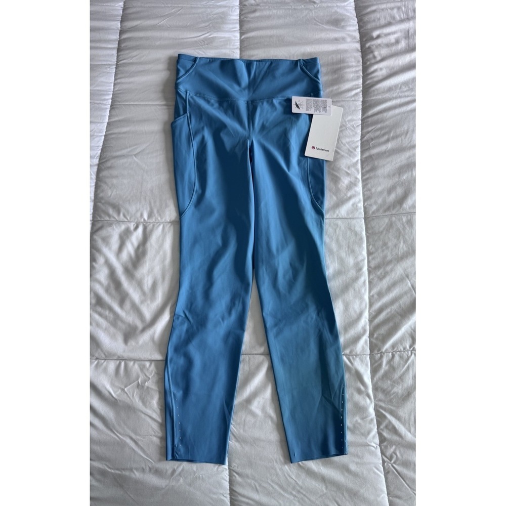 New Lululemon Size 8 Leggings Fast & Free HR Tight 25" Washed Blue 40+ UV $128